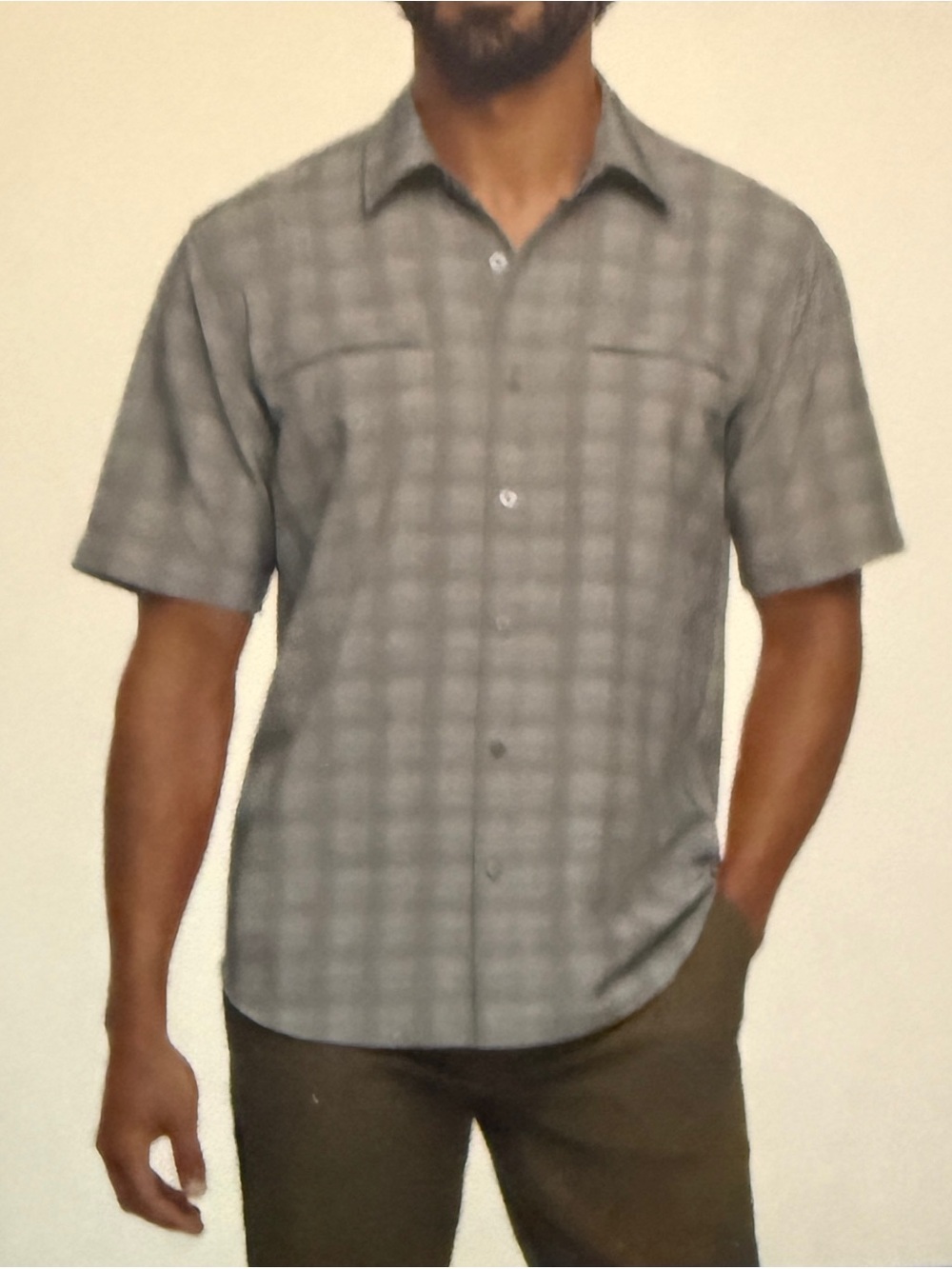 ORVIS Men's Short-Sleeve Tech Gray Plaid Button-Up Shirt, Large